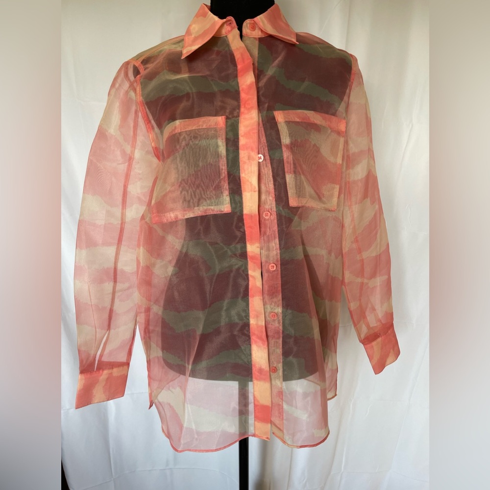 RACHEL ZOE sheer button down shirt , size S, color yellow and orange